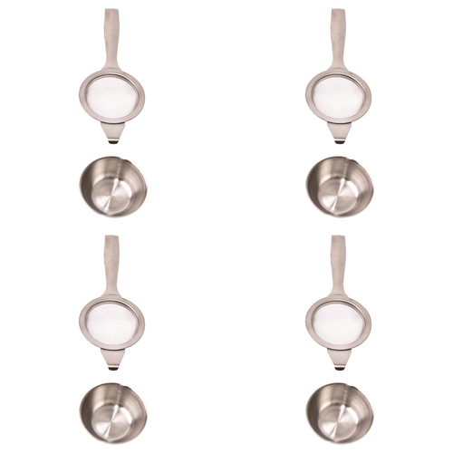 4PK Teaology Stainless Steel Long Handle Tea Strainer w/ Bowl - Silver