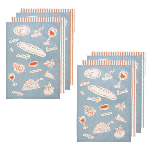 2x 4pc Ladelle A Long Lunch Microfibre Kitchen Towel 45x65cm - Pale Blue