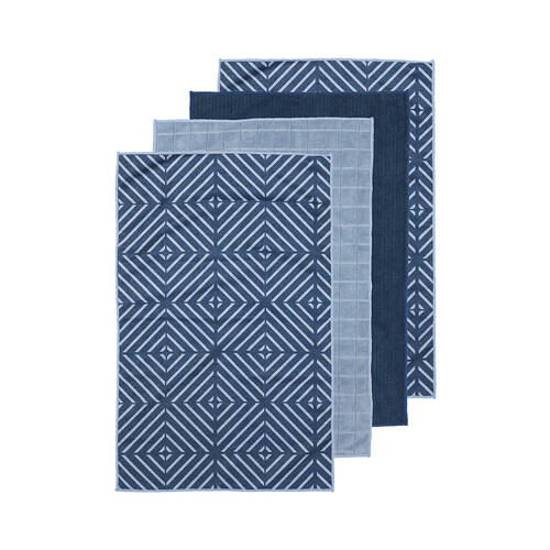 4pc Ladelle Benton Blue Microfibre Kitchen Towel Reusable Drying Cloth