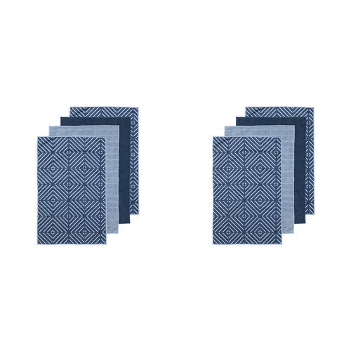2x 4pc Ladelle Benton Blue Microfibre Kitchen Towel Reusable Drying Cloth