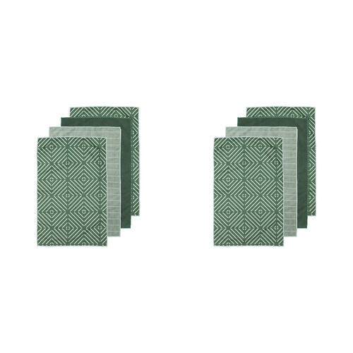 2x 4pc Ladelle Benton Green Microfibre Kitchen Towel Reusable Drying Cloth