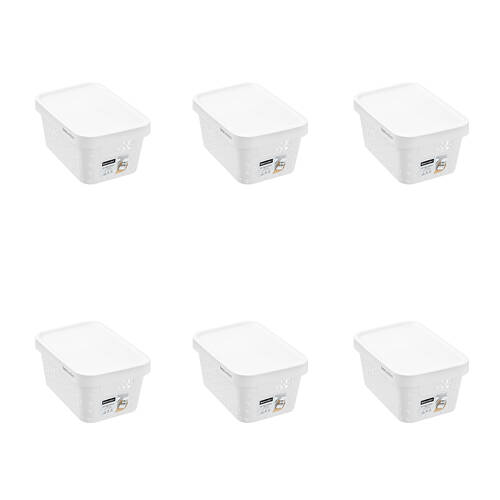 6PK Boxsweden Star Basket Lidded Versatile Organiser 4L 26x18x12.5cm White
