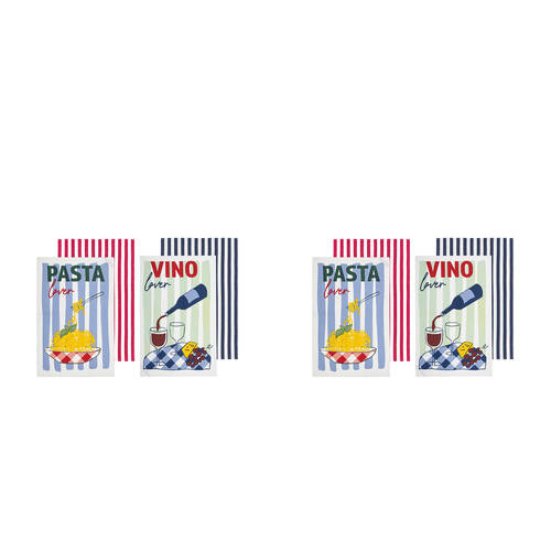 2x 2pc Ladelle Capri Pasta & Wine Cotton Kitchen Hand Towel Reusable Assorted 