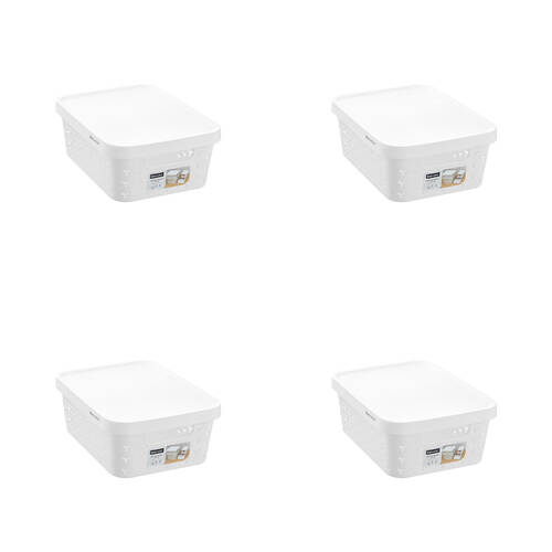 4PK Boxsweden Star Basket Lidded Versatile Organiser 10L 36x27x13.5cm White