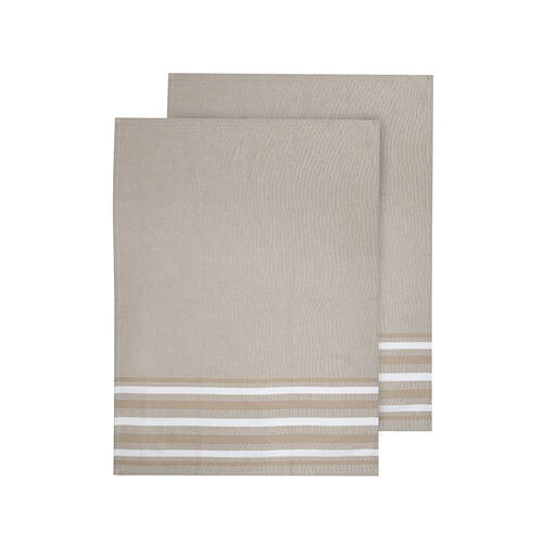 2pc Ladelle Lennox 100% Cotton Stripe Kitchen Towel Reusable/Washable Stone 