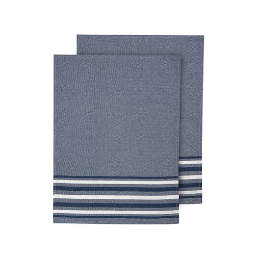 2pc Ladelle Lennox 100% Cotton Stripe Kitchen Towel Reusable/Washable Marine