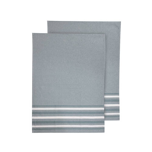 2pc Ladelle Lennox 100% Cotton Stripe Kitchen Towel Reusable/Washable Ice Blue