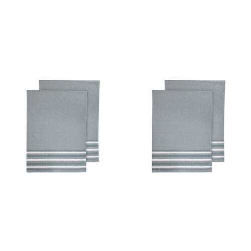 2x 2pc Ladelle Lennox 100% Cotton Stripe Kitchen Towel Reusable/Washable Ice Blue