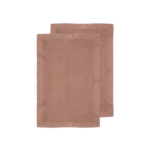 2pc Ladelle Ollie Waffle Weave 100% Cotton Kitchen Towel Reusable Terracotta 
