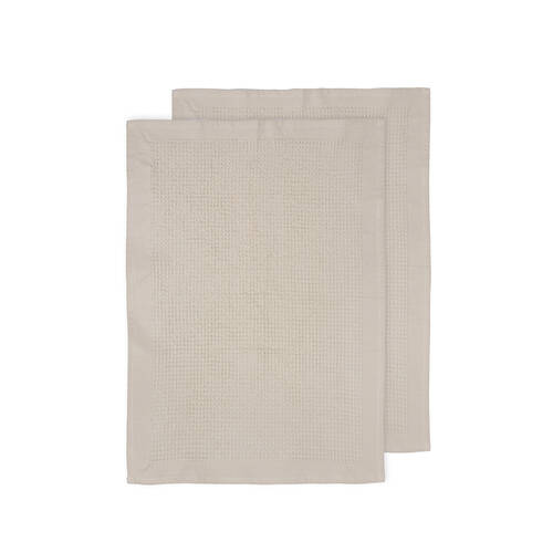 2pc Ladelle Ollie Waffle Weave 100% Cotton Kitchen Towel Reusable Natural 