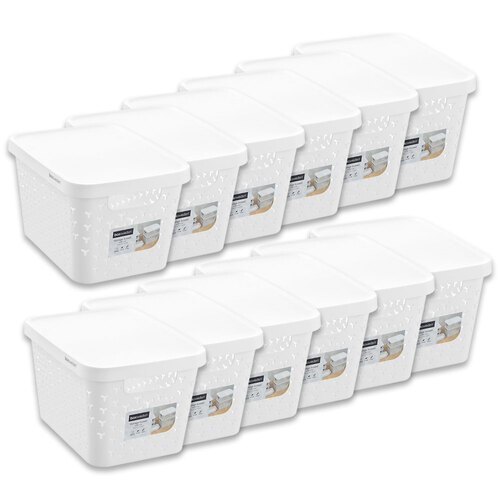 12PK Boxsweden Storage Basket with Lid 36 x 27 x 22 cm - White