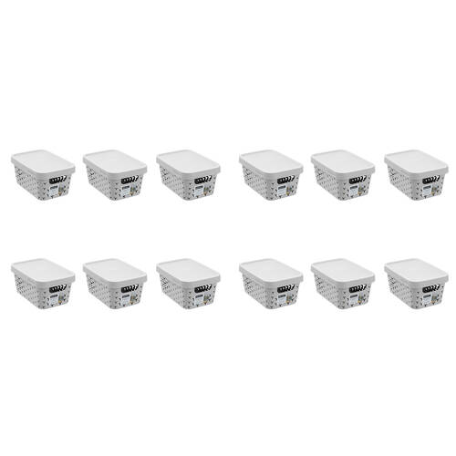 12PK Boxsweden Star Basket Lidded Versatile Rectangular 4L 26x18x12.5cm Grey
