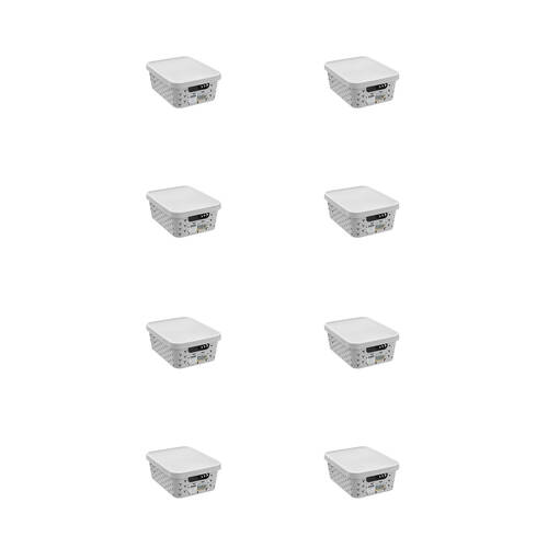 8PK Boxsweden Star Basket Lidded Versatile Rectangular 10L 36x27x13.5cm Grey