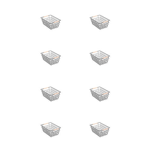 8PK Boxsweden Toska Wire Basket Beech Wood Handle Medium 30x22x13.5cm Black
