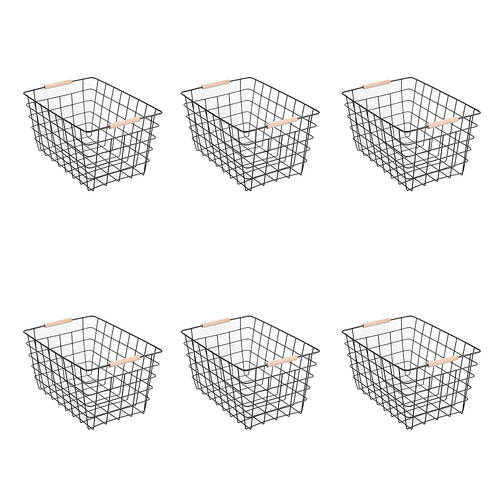 6PK Boxsweden Toska Wire Basket Beech Wood Handle Large 38x27x21cm Black