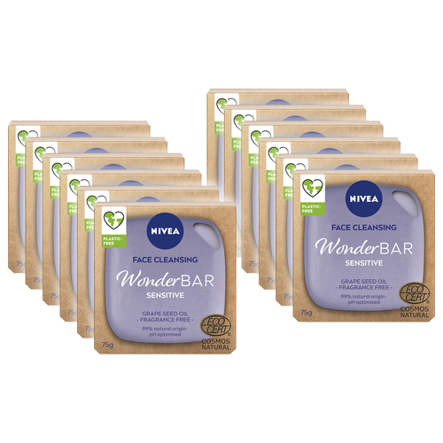 12PK Nivea Face Cleansing Wonder Bar Sensitive Grape Seed Oil Fragrance Free 75g