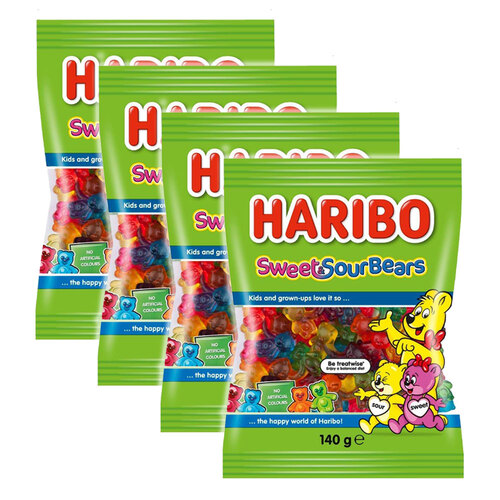 4PK Haribo Sweet & Sour Bears Gummies Bag 140g