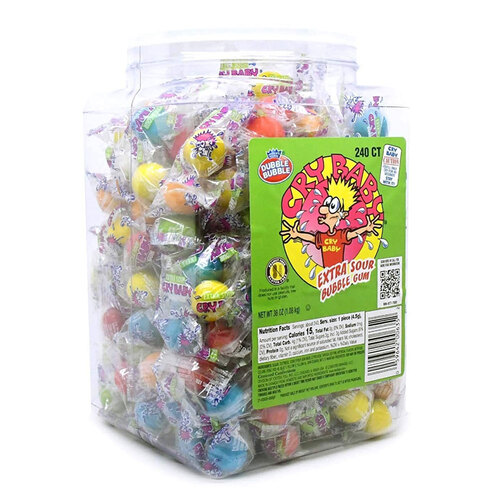 240pc Dubble Bubble Cry Baby Extra Sour Bubble Gum Jar 1.08kg