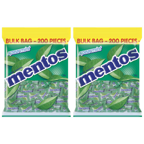 2x 200pc Mentos Single Serve Pillowpack Spearmint 540g Bulk Bag