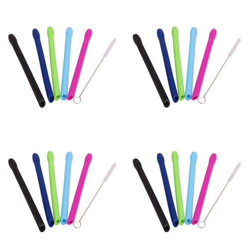 4x 5pc Appetito Silicone Cocktail Straws w/Brush 5 Asst. Colours