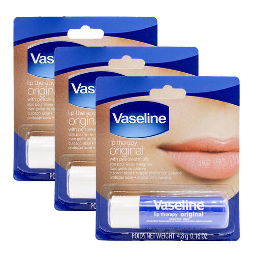3PK Vaseline 4.8g Lip Therapy Original w/ Petroleum Jelly