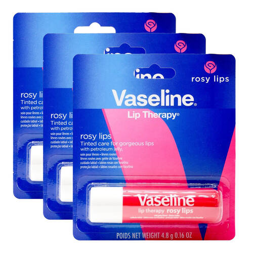 3PK Vaseline 4.8g Lip Therapy Rosy Lips w/ Petroleum Jelly
