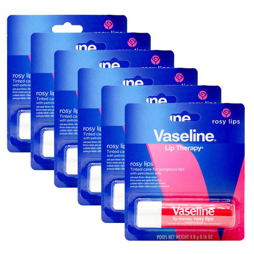 6PK Vaseline 4.8g Lip Therapy Rosy Lips w/ Petroleum Jelly