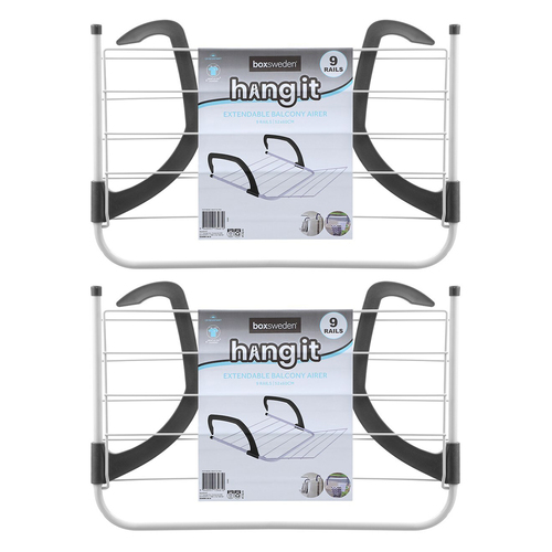 2PK Boxsweden Hangit 60cm Extendable 9-Rails Balcony Airer - White