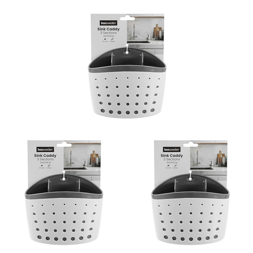 3PK Boxsweden 3-Section 14cm Sink Mount Caddy - White/Grey