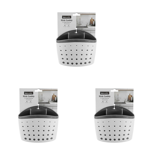 3PK Boxsweden 2-Section Tap Mount 14cm Sink Caddy - White