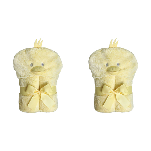 2PK Ollie & Paige Kids Hooded Bath Towel/Wrap Puddles The Duck Yellow