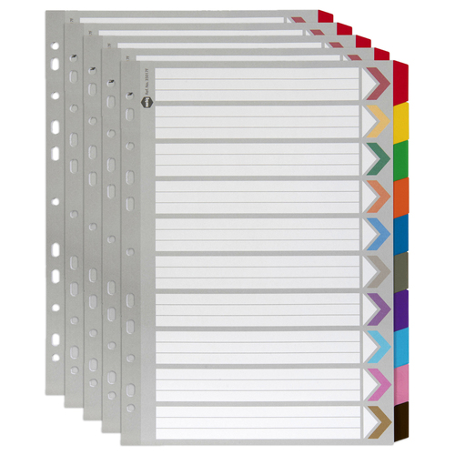 5PK Marbig 10-Tab Coloured A4 Ring Binder Plastic Divider Organiser