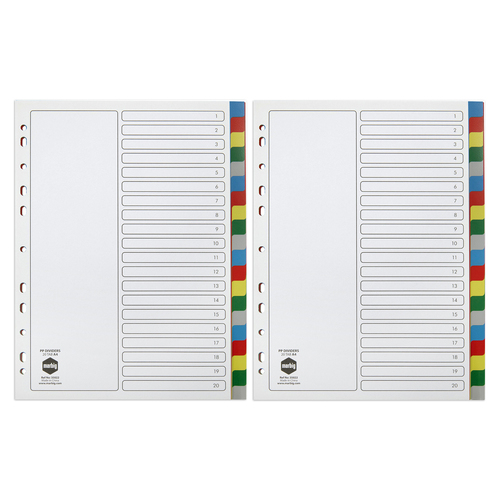 2PK Marbig PP 20 Tab Coloured A4 Binder Divider/Indices