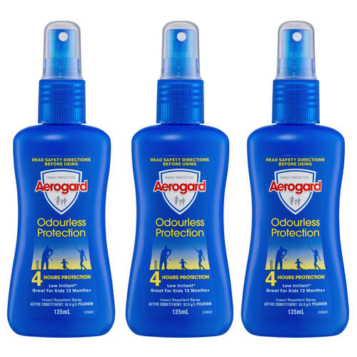 3PK Aerogard 135ml Odourless Protection Insect Repellent Pump Spray