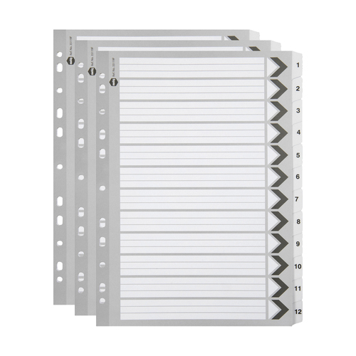 3PK Marbig 1-12 Tab A4 Ring Binder Plastic Divider - Black/White