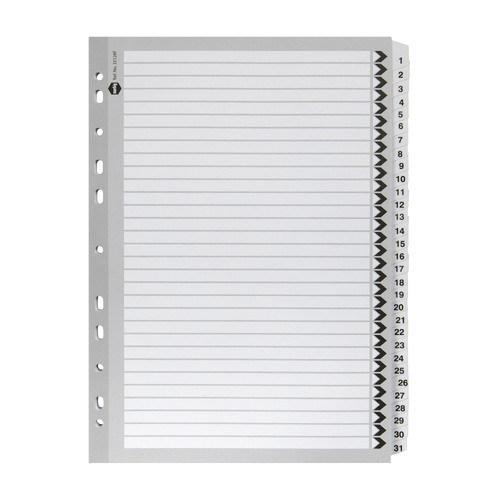 Marbig 1-31 Tab A4 Ring Binder Plastic Divider - Black/White