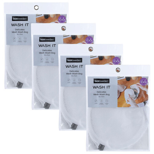 4PK Boxsweden Wash It Washing Machine 19x17cm Delicates Mesh Bag - White