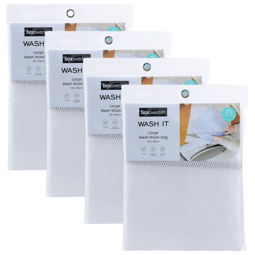 4PK Boxsweden Wash It 60x50cm Washing Machine Mesh Clothes Bag Large - White