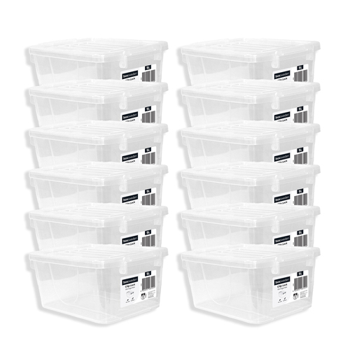 12PK Boxsweden 5L Storage Box w/ Clip Lock Lid Rectangle - Clear