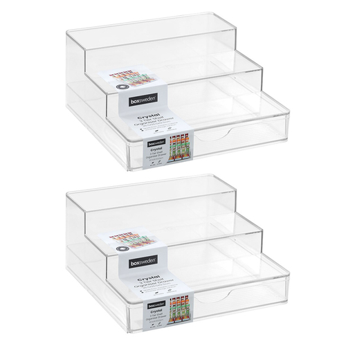 2PK Boxsweden 26.5cm Crystal 3-Tier Shelf Organiser Drawer - Clear