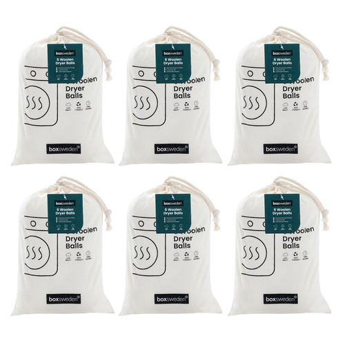 3x 6PK Boxsweden Wool Dryer 6cm Balls w/ Storage Bag - White