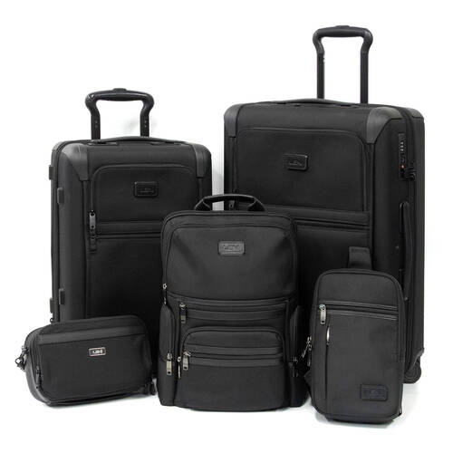 5pc Leni Luggage Suitcase/Backpack/Toiletry Bag Polyester Travel Set - Black