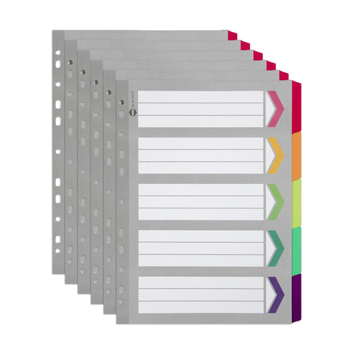 6PK Marbig 5-Tab Fluoro A4 Ring Binder Plastic Divider Organiser
