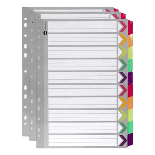 3PK Marbig 10-Tab Fluoro A4 Ring Binder Plastic Divider Organiser