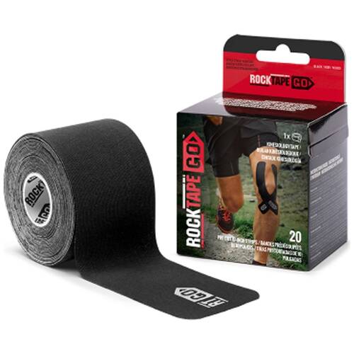 20pc Rocktape Go Precut Extra Sticky Kinesiology Sports Tape Strips Black