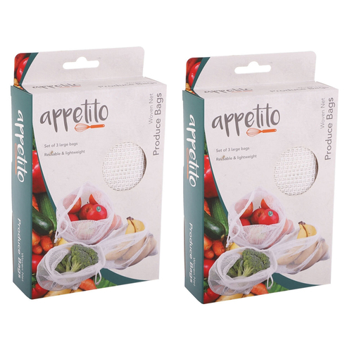 2x 3pc Appetito Woven Net Produce Bags Large