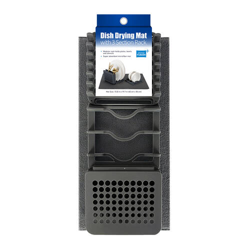 Grand Fusion Microfibre Dish Drying Mat w/ 3 Section Rack 51x39cm Charcoal