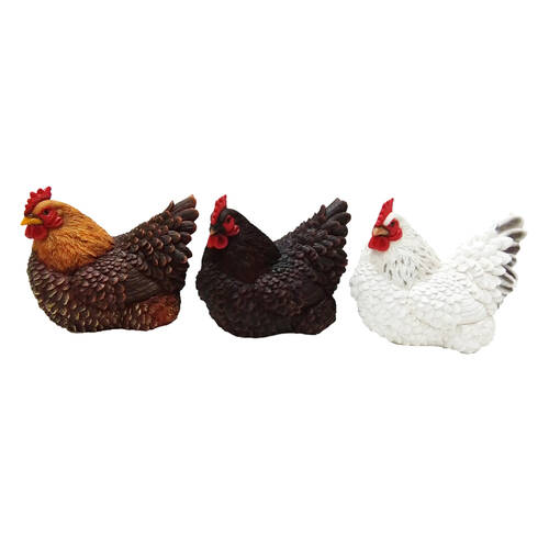 3pc Esschert Design Lying Hen Statue Animal Ornament