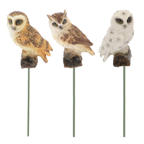 3pc Esschert Design Owl Statue On Pole Animal Ornament