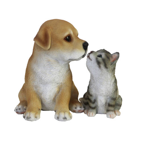 Esschert Design Labrador Pup & Kitten Statue Garden Brown Grey